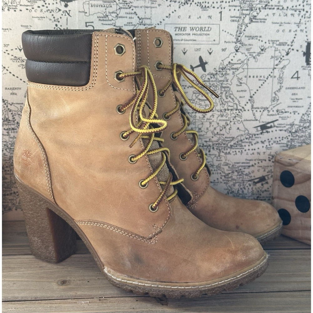 Timberland Heeled Lumberjack Leather Boots Nubuck Women's 8 Distressed